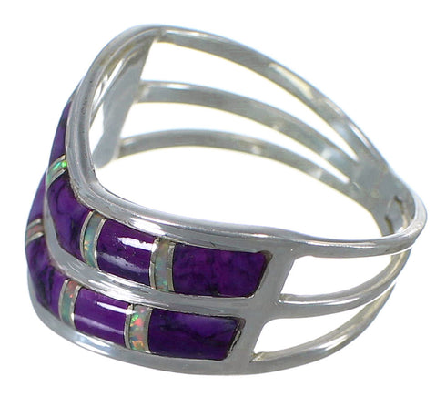 Silver Magenta Turquoise And Opal Inlay Ring Size 6-1/4 AX54013